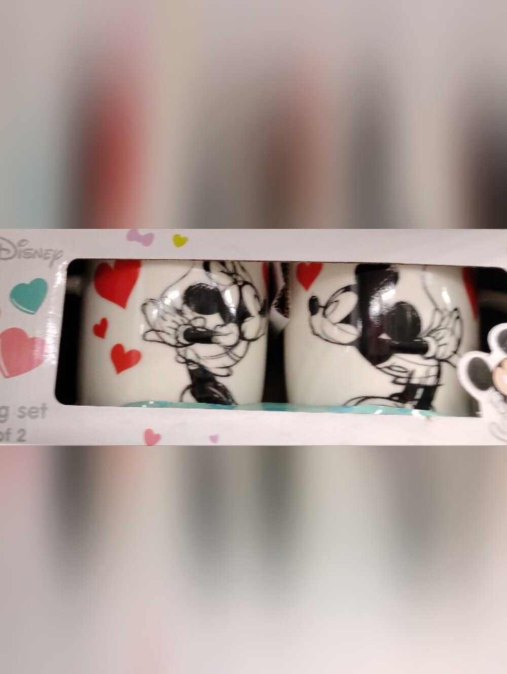 Disney White Ceramic Mickey & Minnie Mug Set with Red Heart Accents
